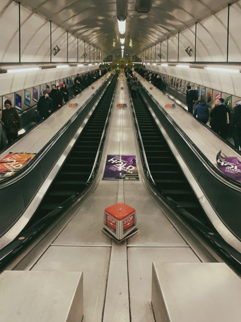 Escalates inside a tube station