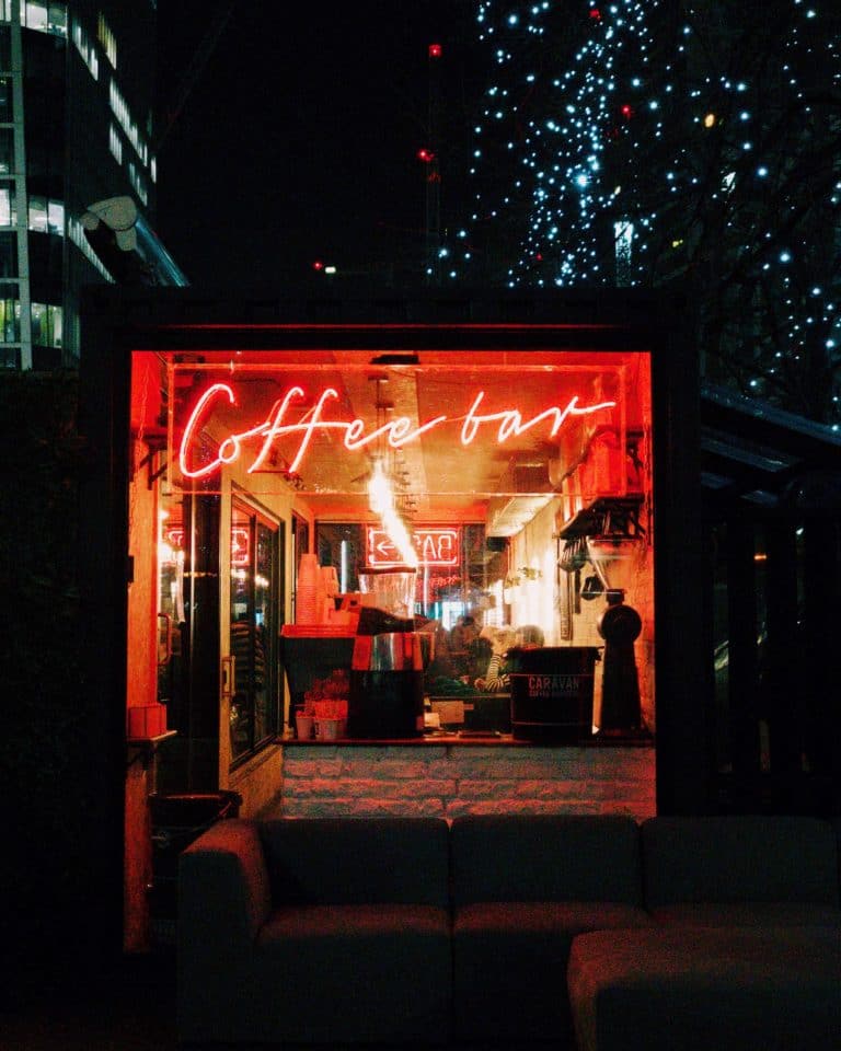 Coffee bar neon signs shot on iPhone