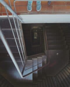 Looking at stairs from above from the lens of an iPhone