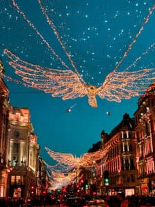 Angels in the sky during Christmas in London shot on an iPhone